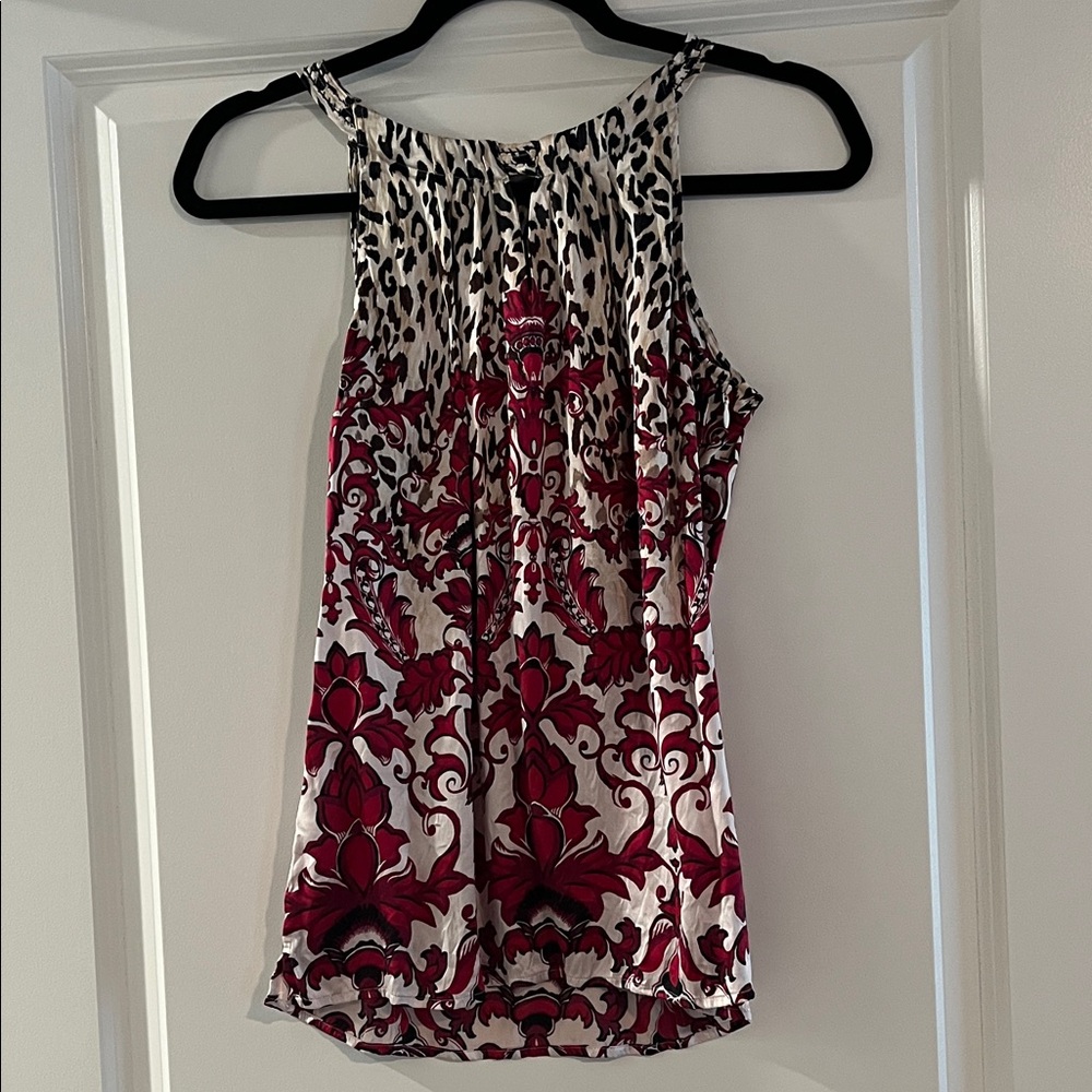 White House/Black Market silk red and black elegant Patterned Sleeveless Top